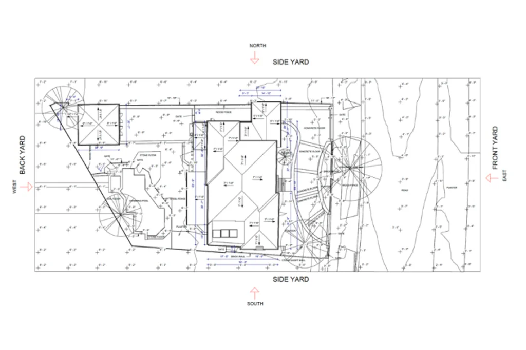 MEDIA360VR as-built CAD plan drawing of a full property lot
